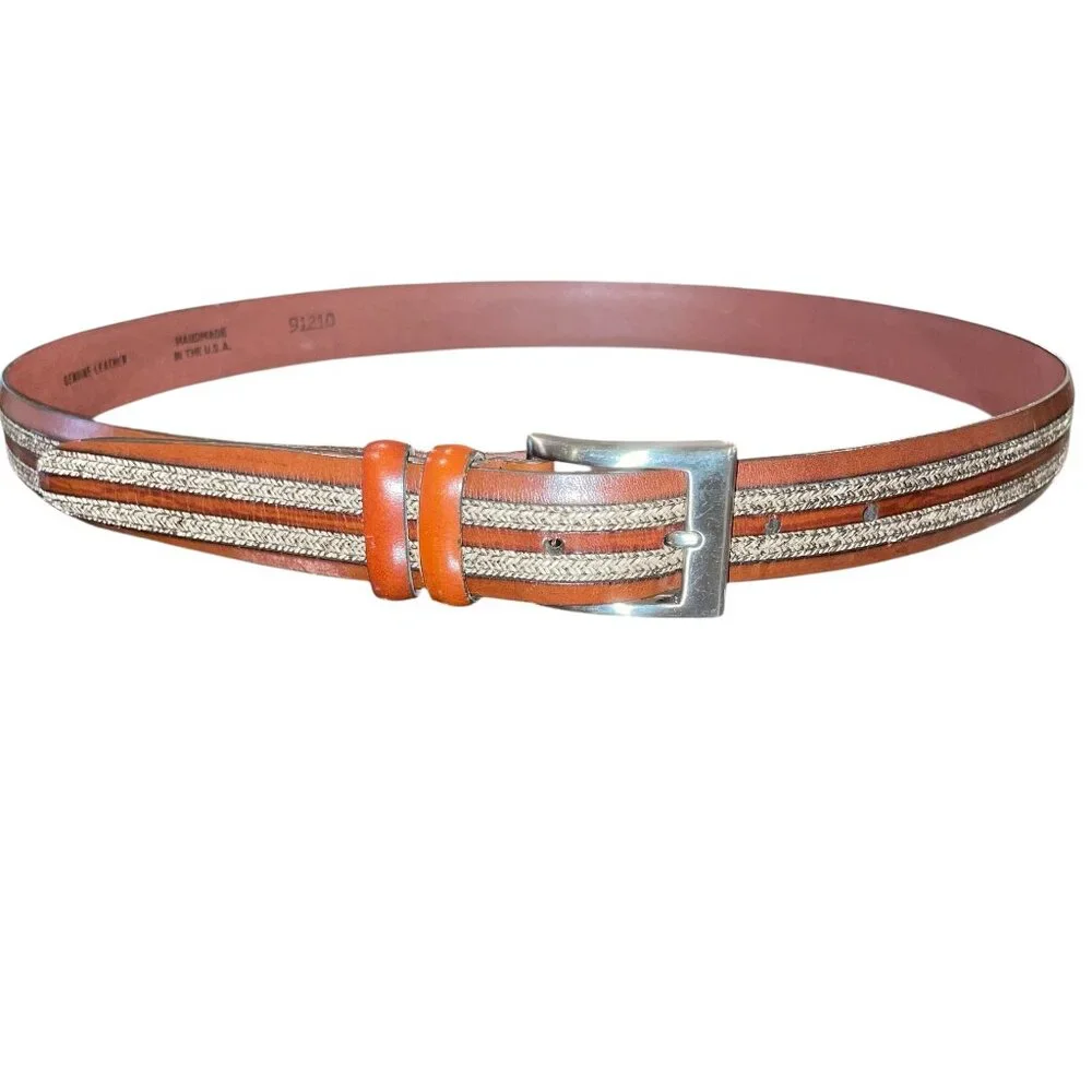 Crookhorn Leather Belt with Braided & Stitched Inlay | Handmade in USA | Size 36